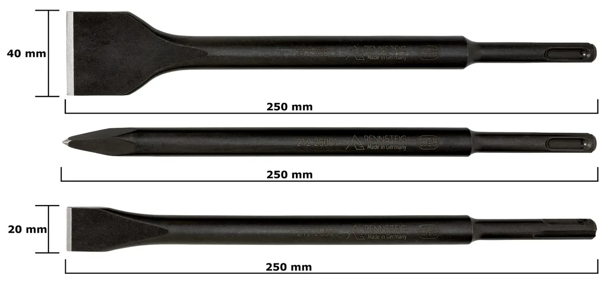 Chisel set for electric hammers SDS plus (3-piece) DIY, flat cold chisel, pointed chisel, spade chisel
