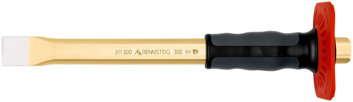 Flat cold chisel with handguard 26 x 300 mm, painted