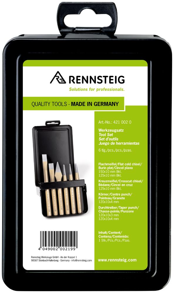 Rennsteig 421 002 0 Tool Set in Metal Box – 6 Piece Metalworking Chisel & Punch Kit thumbnail 4