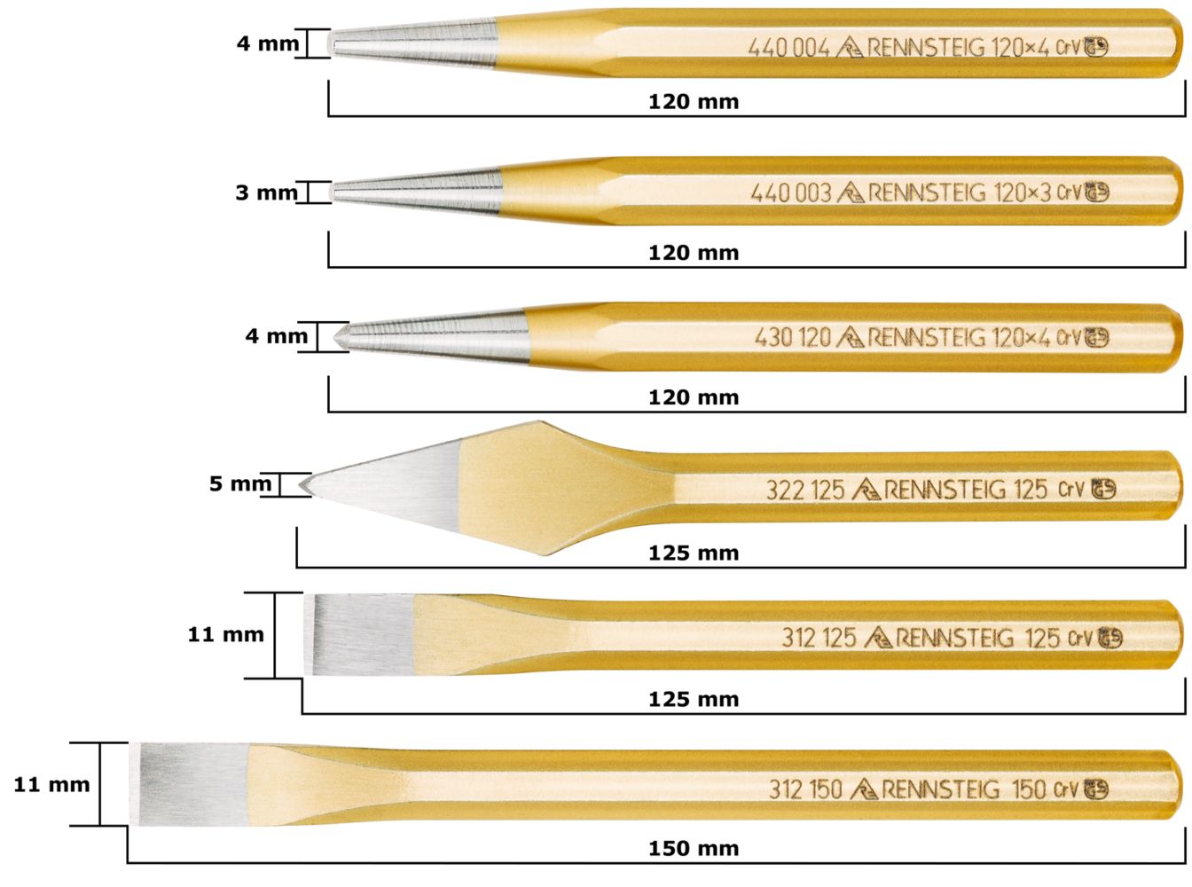Rennsteig 421 002 0 Tool Set in Metal Box – 6 Piece Metalworking Chisel & Punch Kit thumbnail 6