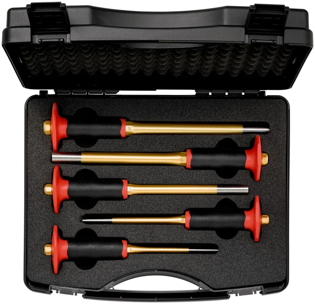 Parallel pin punch set XXL with handguard in plastic case, 5-piece