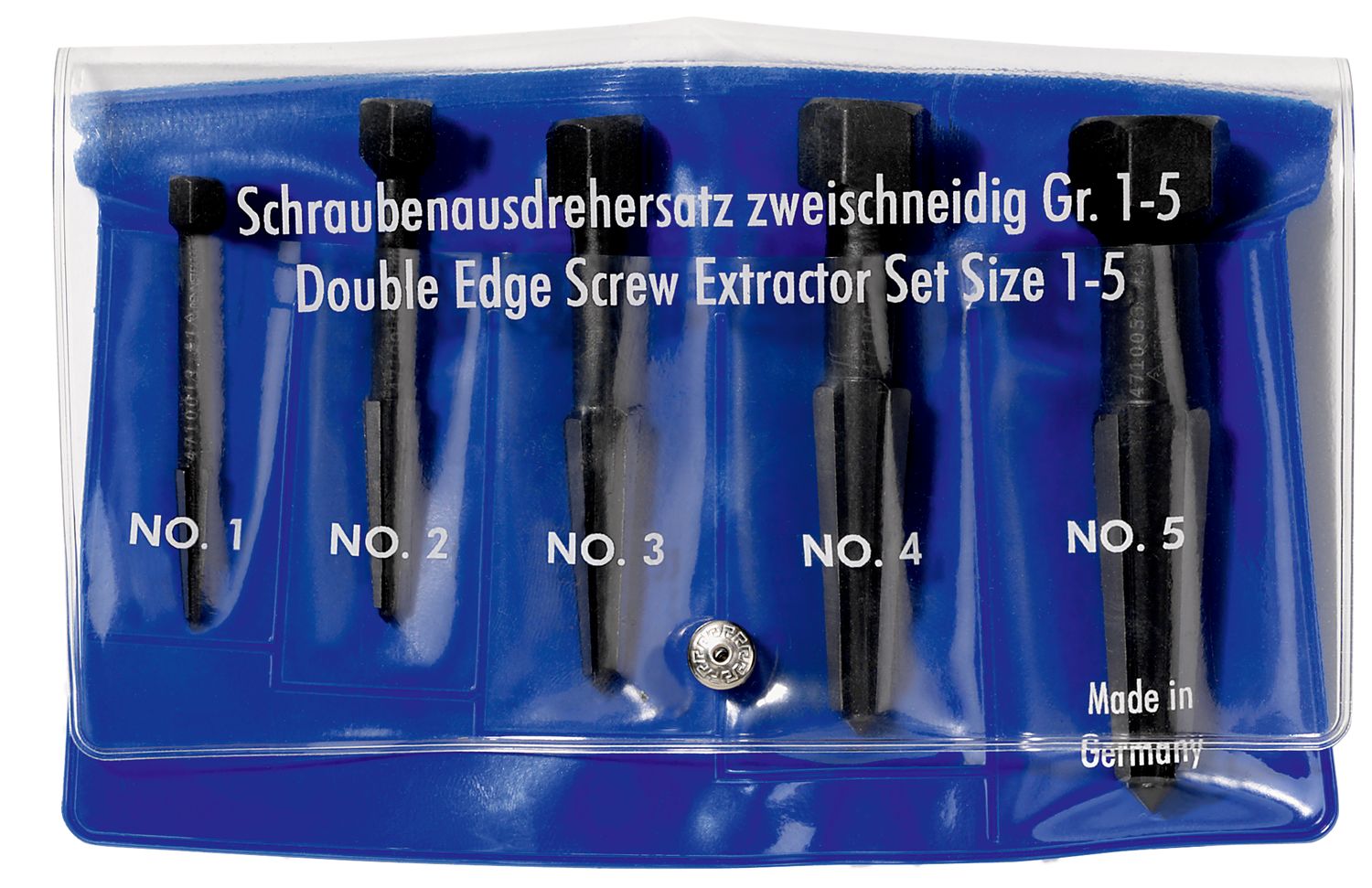 Screw extractor set double-edged (5-piece) in plastic pouch