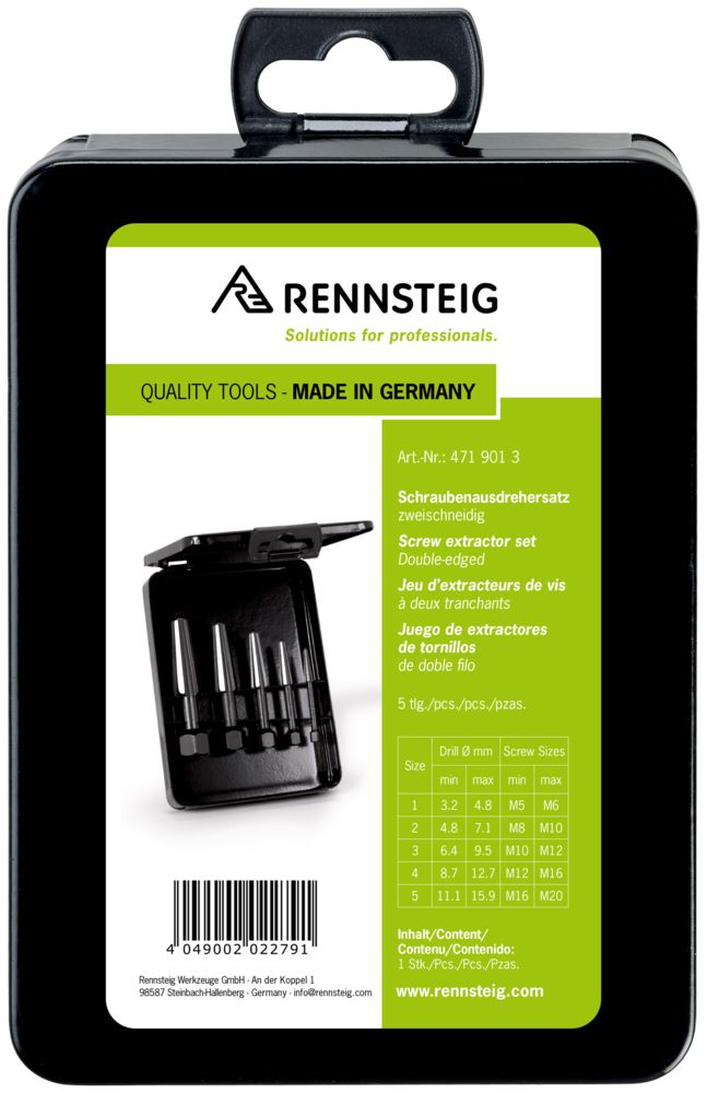 Screw extractor set double-edged (5-piece) in metal box thumbnail 4