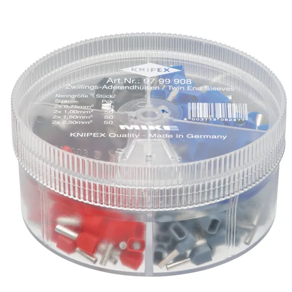 KNIPEX 97 99 908 Assortment boxes with 200 Twin wire ferrules 4 parts