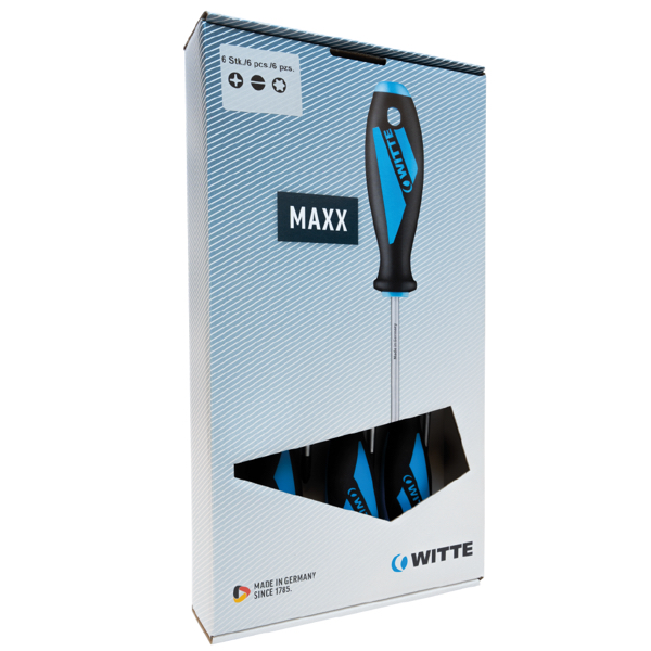 Bộ tua vít WITTE 653754 gồm 06 cây 2 dẹt, 2 bake và 2 hoa thị