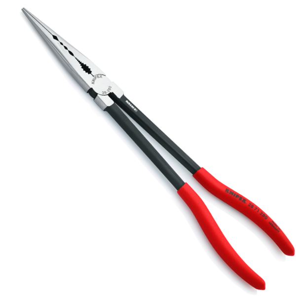 KNIPEX 28 71 280 Long Reach Needle Nose Pliers with transverse profiles 280 mm black atramentized with plastic coating polished