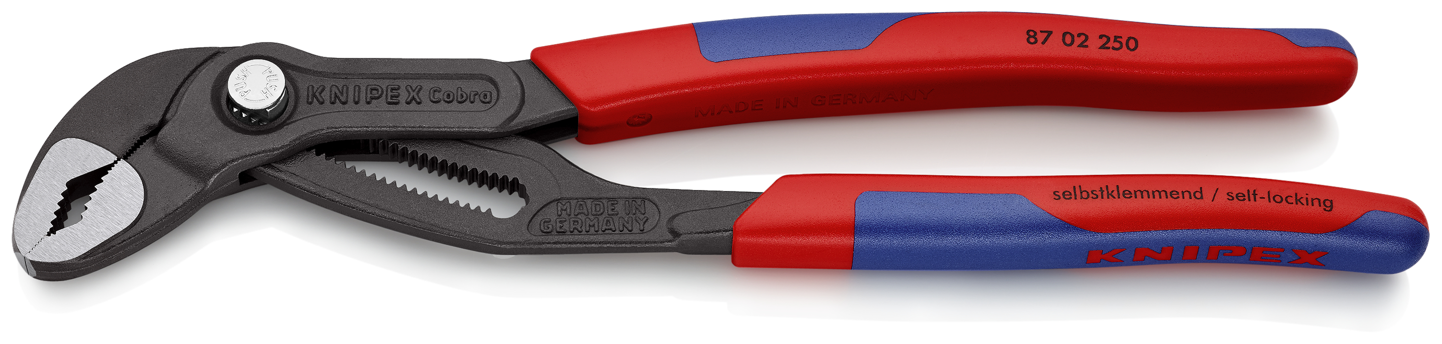 KNIPEX 87 02 250 Cobra® High-Tech Water Pump Pliers 250 mm grey atramentized with slim multi-component grips polished
