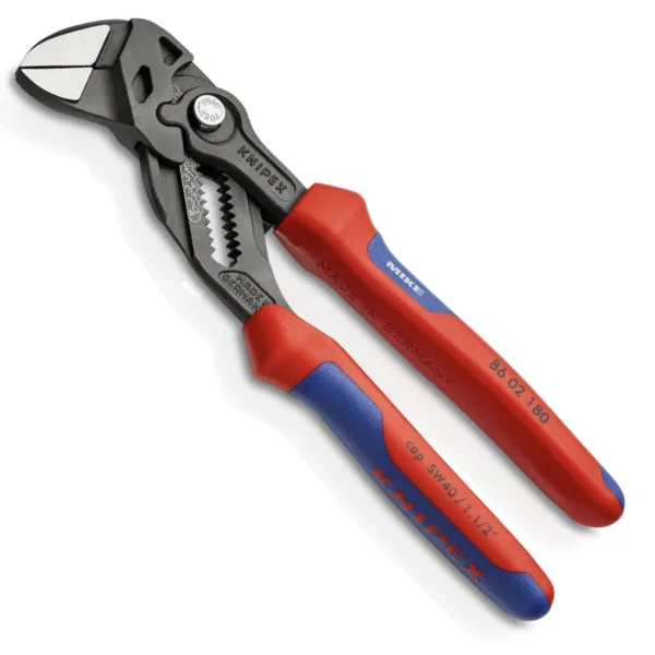 Kìm mỏ lết 7 inch KNIPEX 86 02 180, bề mặt tôi xám, tay cầm nhựa đa màu