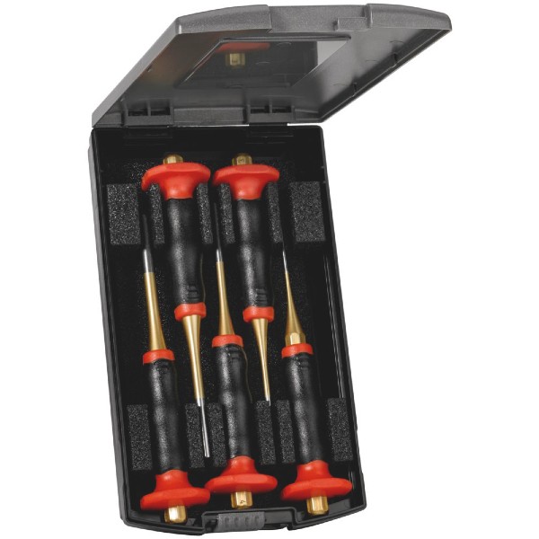 Parallel pin punch set with handguard in plastic box