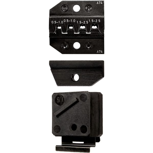 Crimp die, contact guide and wire stop