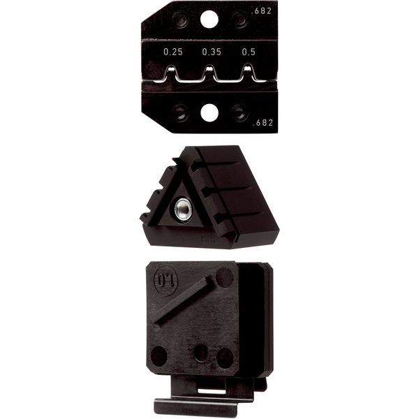 Crimp die, contact guide and wire stop